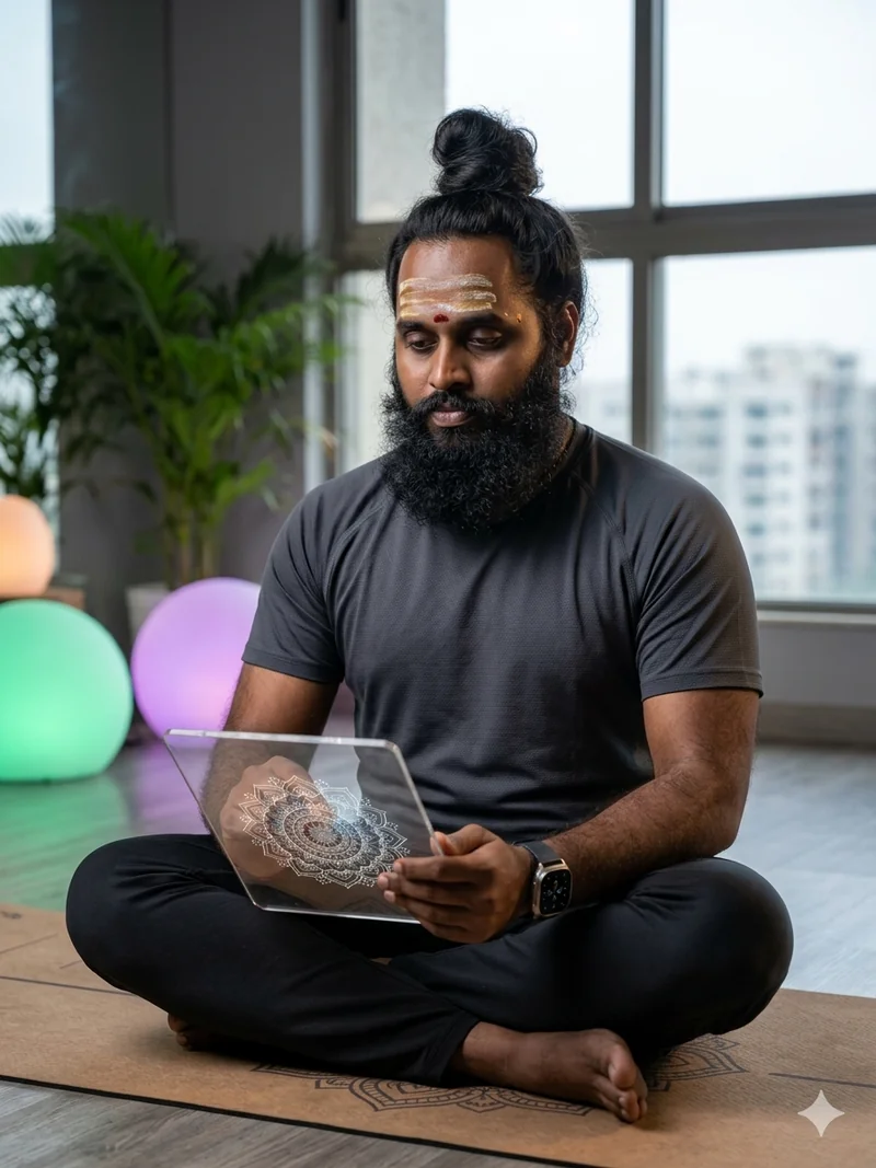 Noble Srinivasan, Natural Yogi and Founder of Muladhara Holistic Technology, in meditation practice