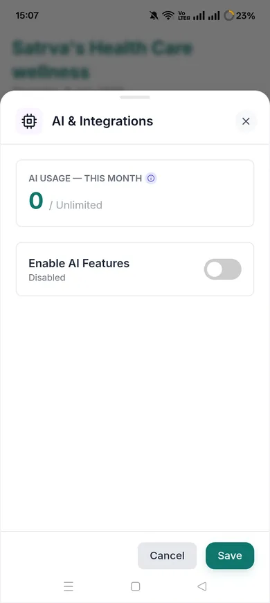 Sattva AI integration settings for wellness practice insights
